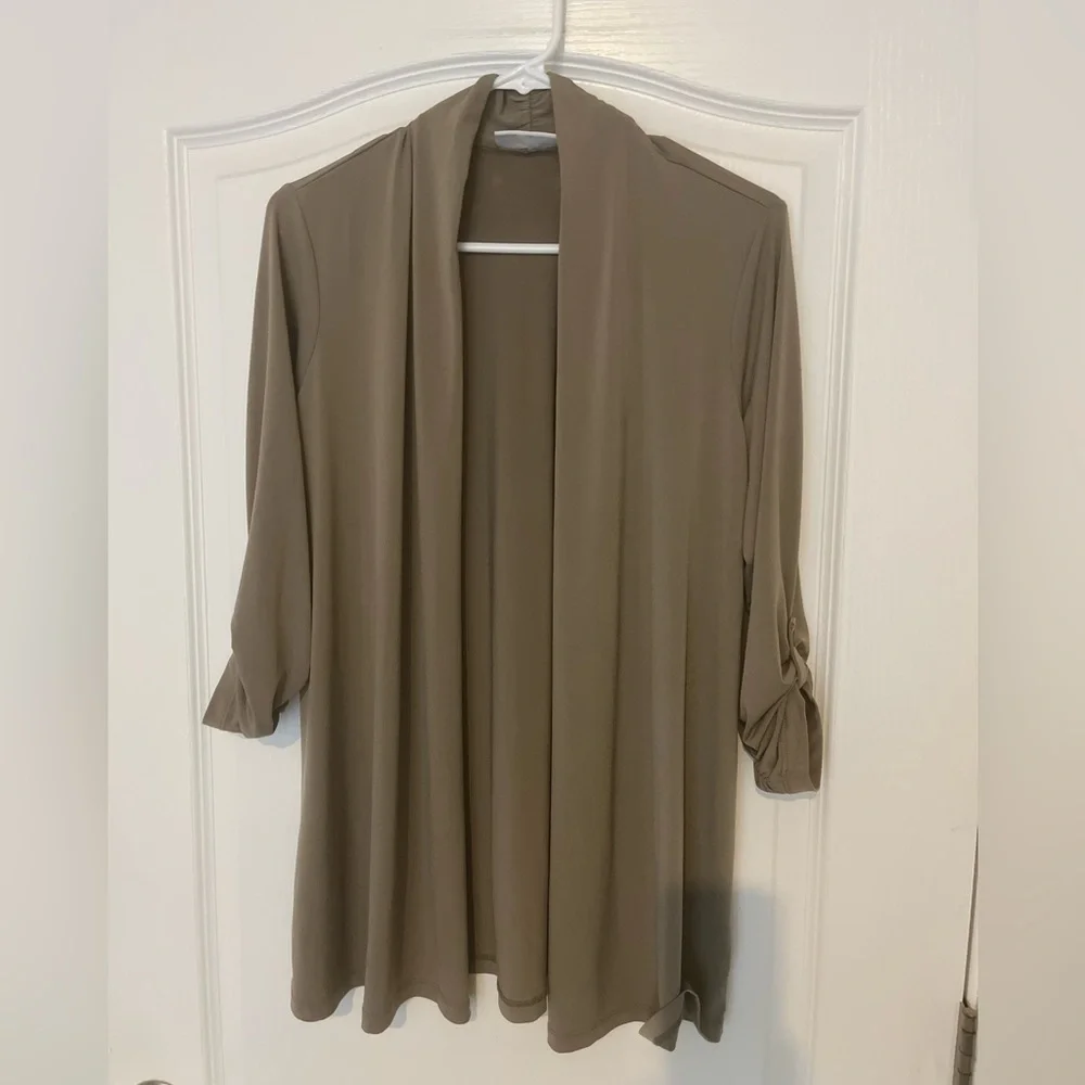 Lot 2 Susan Graver Open Front Cardigan - Black Taupe Tan, Size S